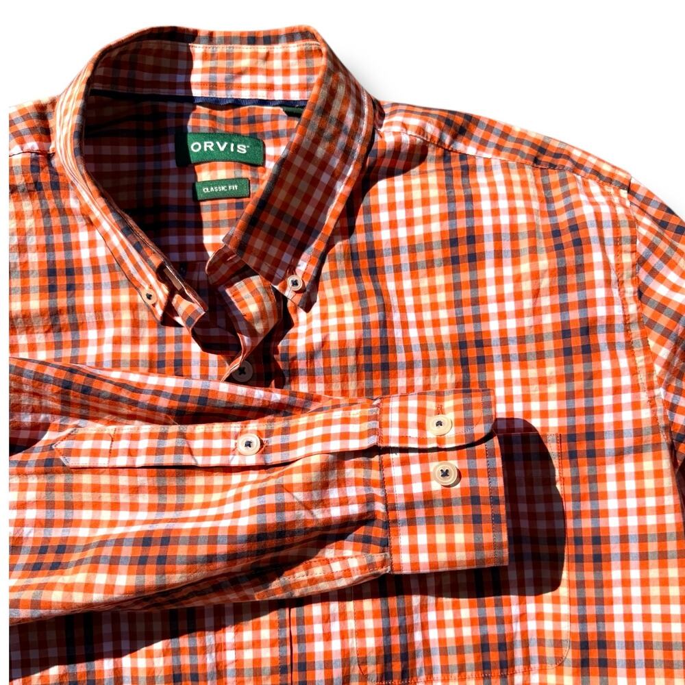 Orvis‎ Heritage Wash Button Down Long Sleeve Shirt Multi Plaid Men's Large cabin